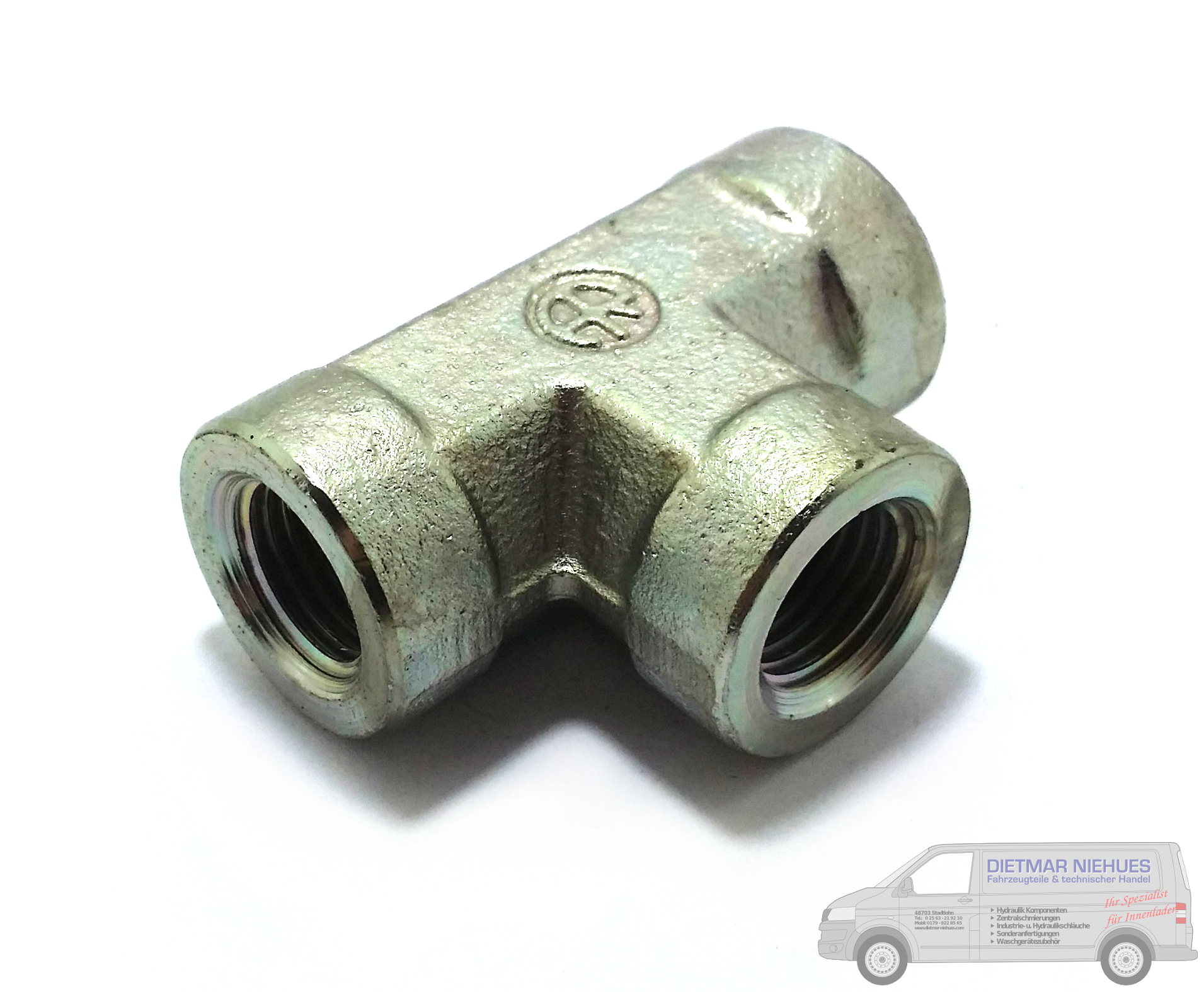 T-Stück 1/4" BSP IG 3x. 350 bar Stahl verzinkt