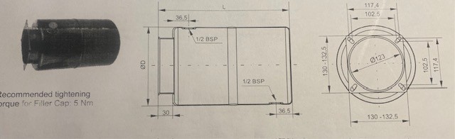 Hydrauliköltank 12 ltr. rund Stahl.schwarz Maße: